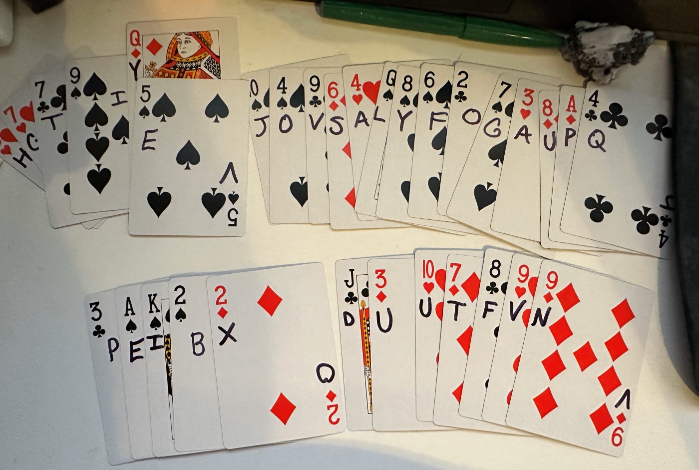 playing cards but not for playing playing cards with letters inscribed